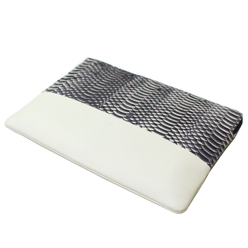Celine Solo Clutch Pouch Bag two tone lambskin leather snakeskin python white - Picture 7 of 10